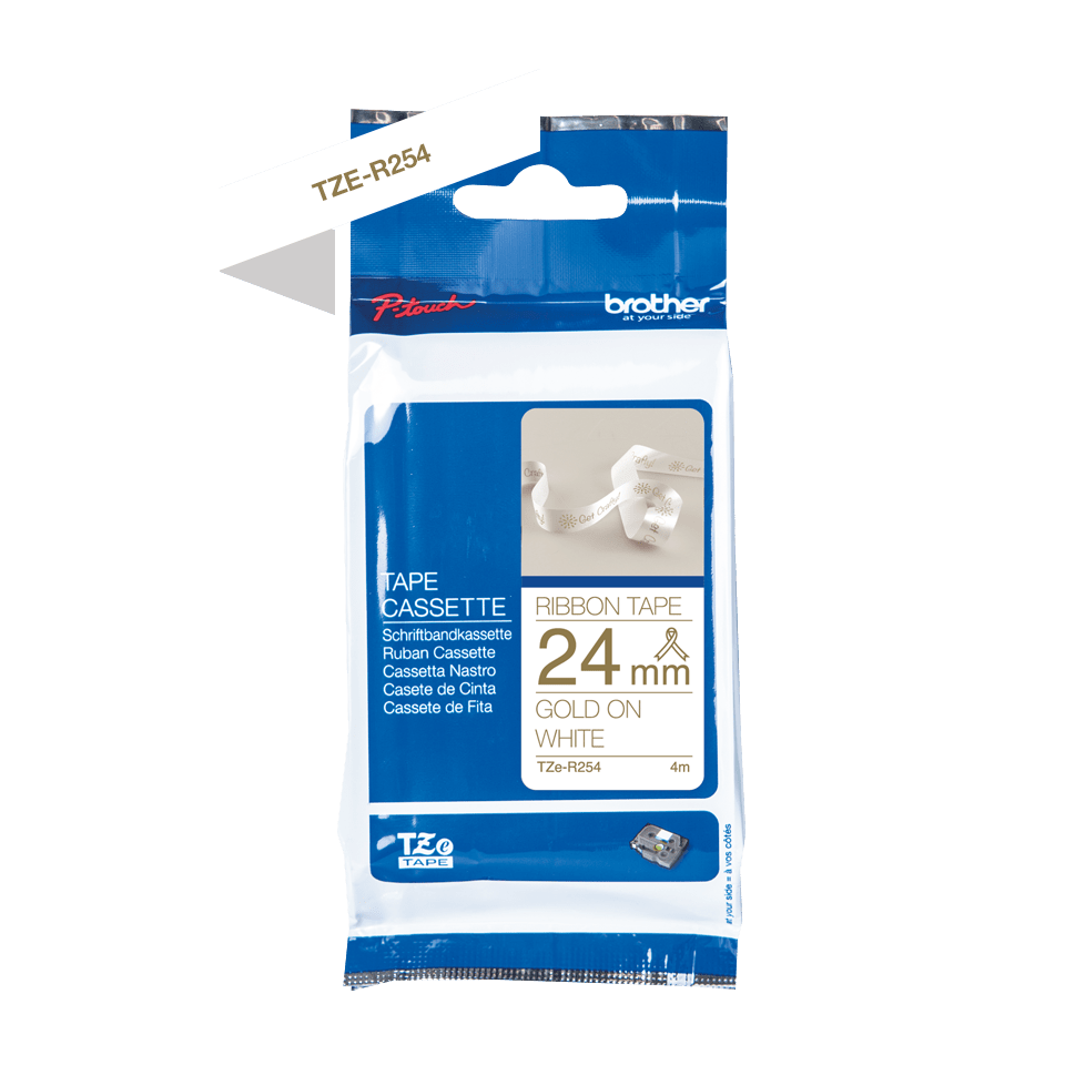 TZe-R254 24mm gold on white TZe ribbon tape pakaging
