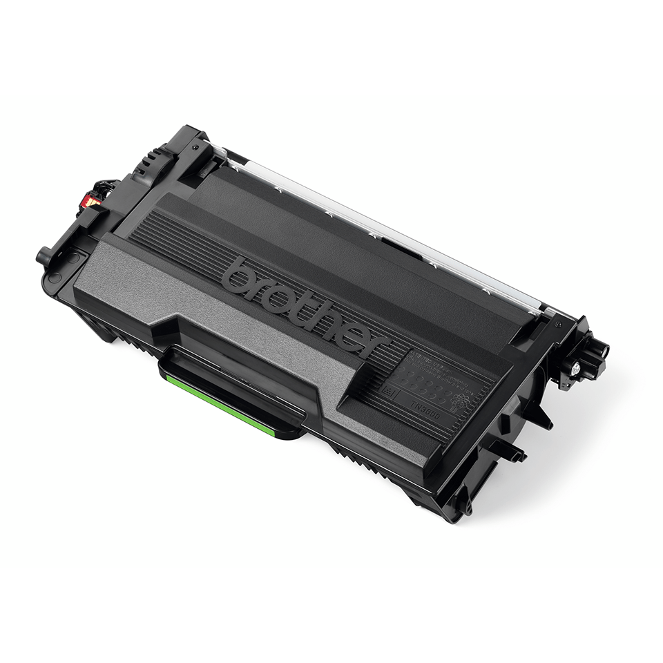 TN3600 Brother black toner cartridge on a white background facing left