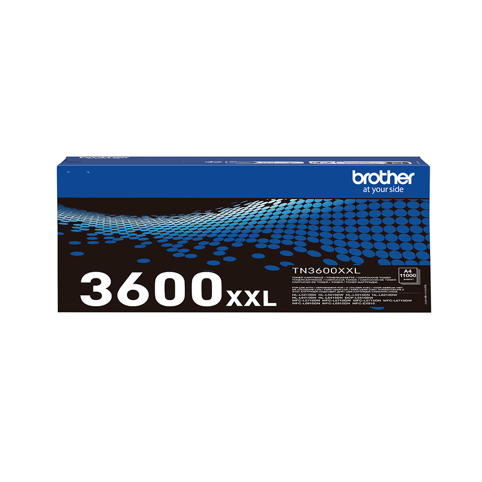 Brother TN3600XXL super high yield toner cartridge carton on a white background