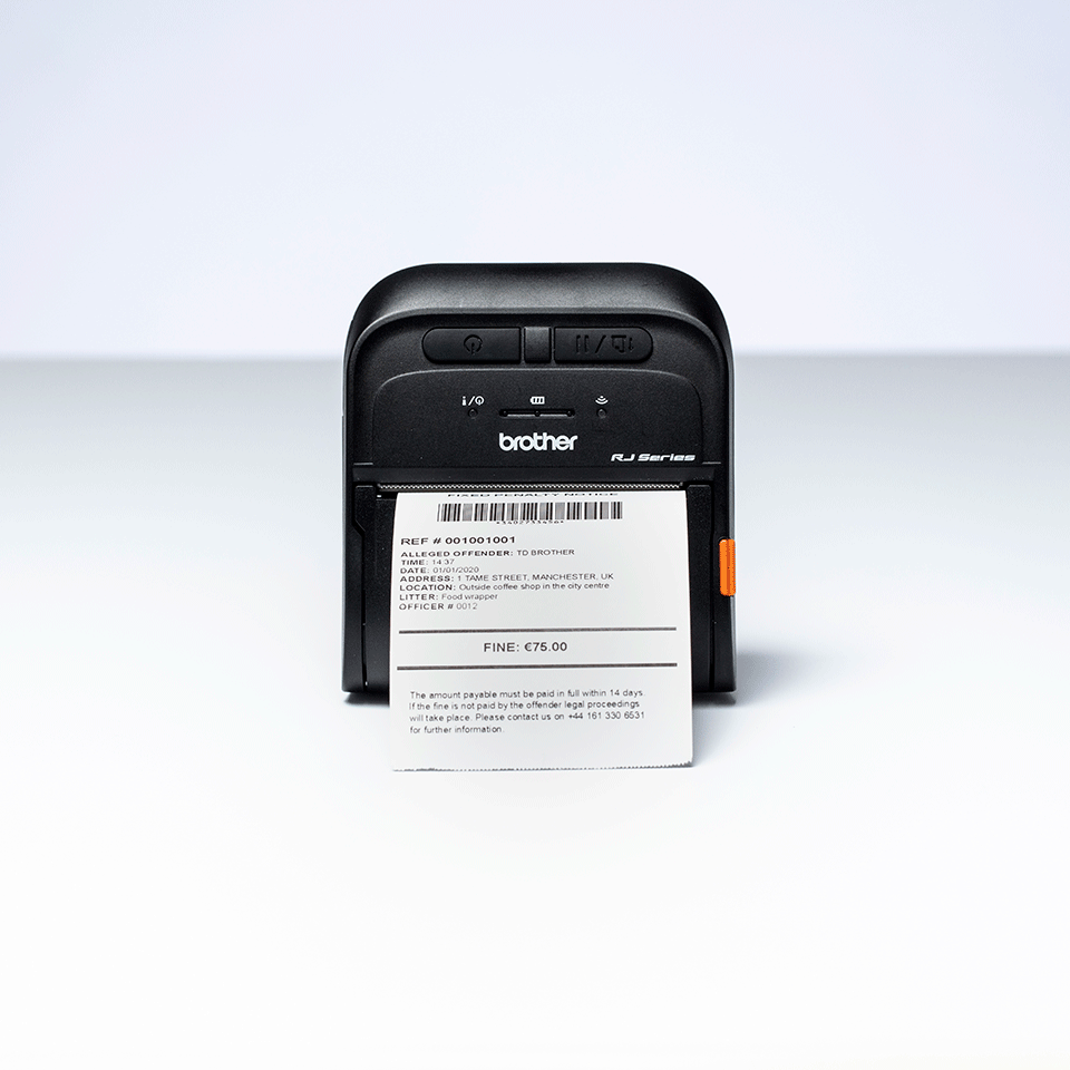 RJ3055WB printer printing receipt in studio