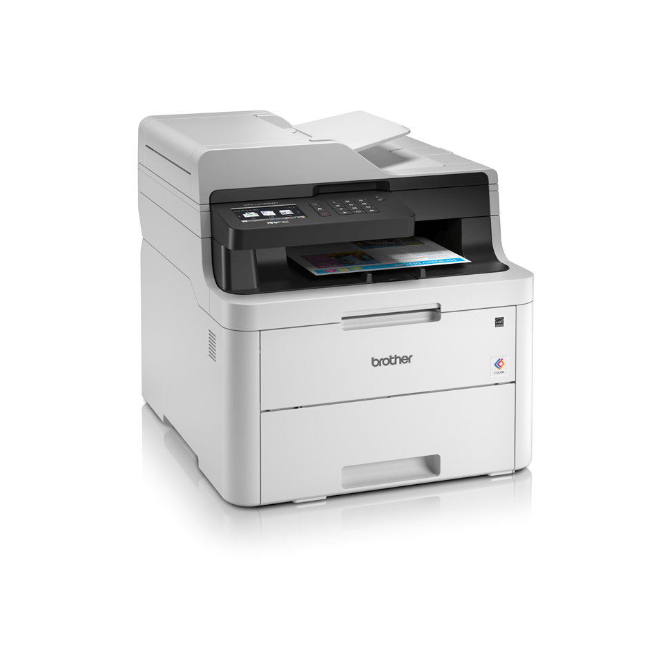MFCL3730CDN colour LED network printers right facing with paper
