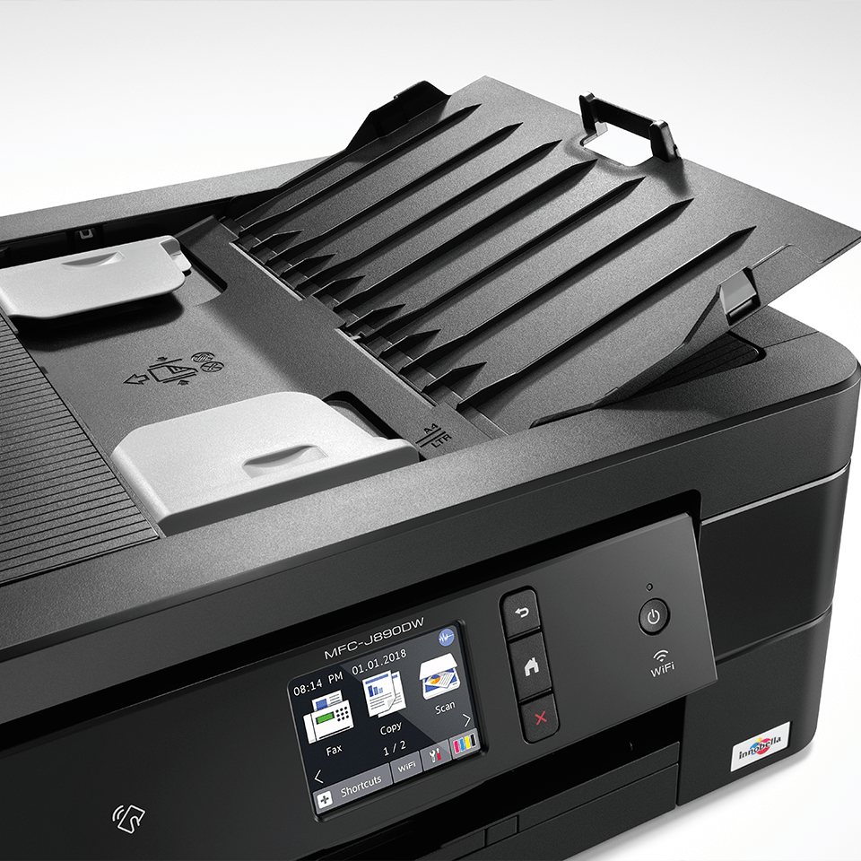 Close up shot of automatic document feeder on black inkjet printer - MFCJ890DW