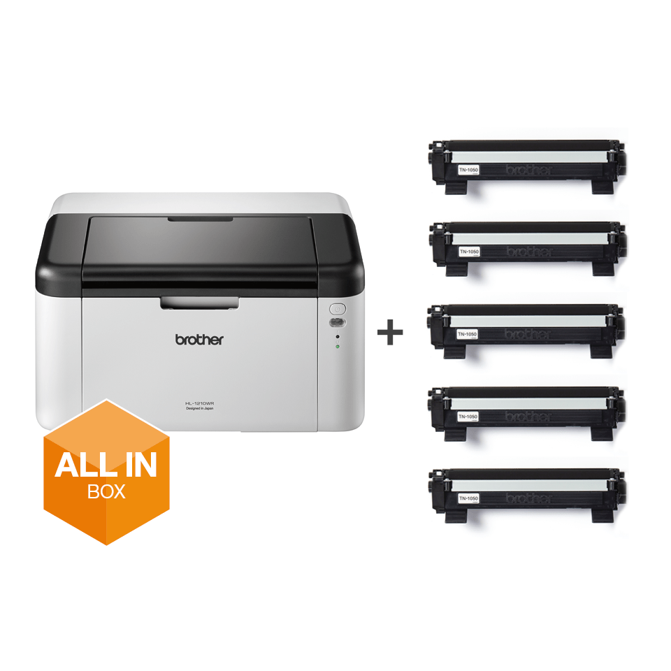 HL1210W from the front with toners and all in box logo