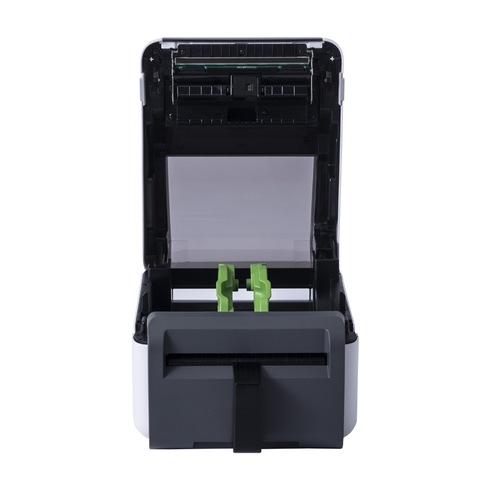 <p>A TD4425DNFC with the Top open, shown with a Fitted cutter and no labels. </p>