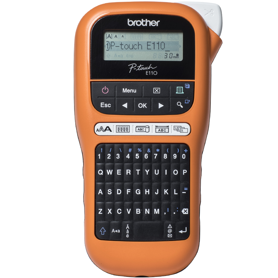 PT-E110VP label printer facing front