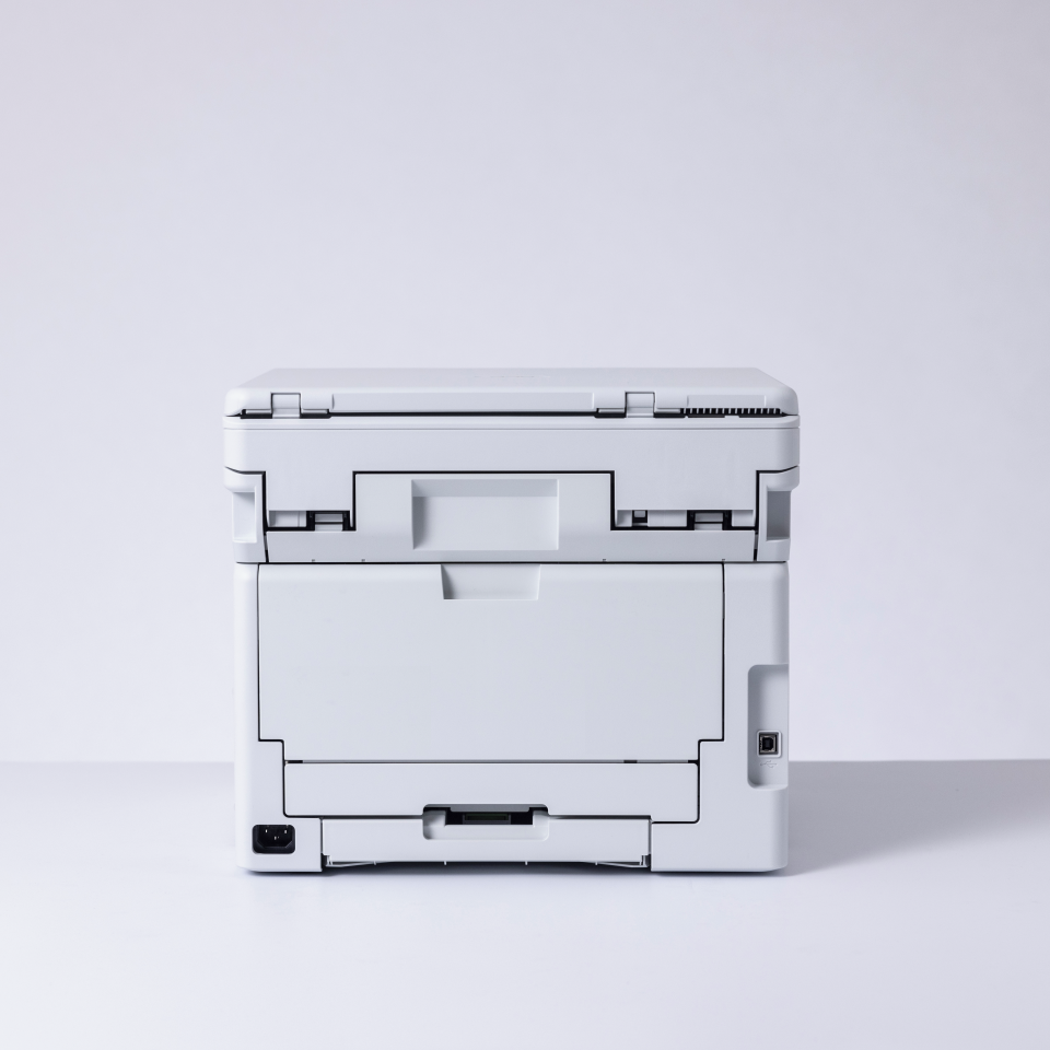 DCP-L3520CDWE 3-in-1 printer positioned facing backwards on a white background