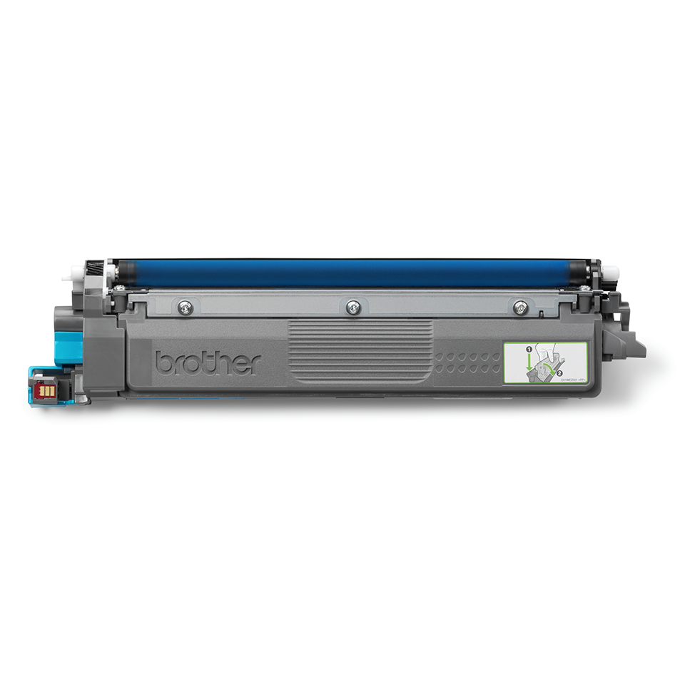 Brother TN248XLC Cyan toner positioned facing front on a white background