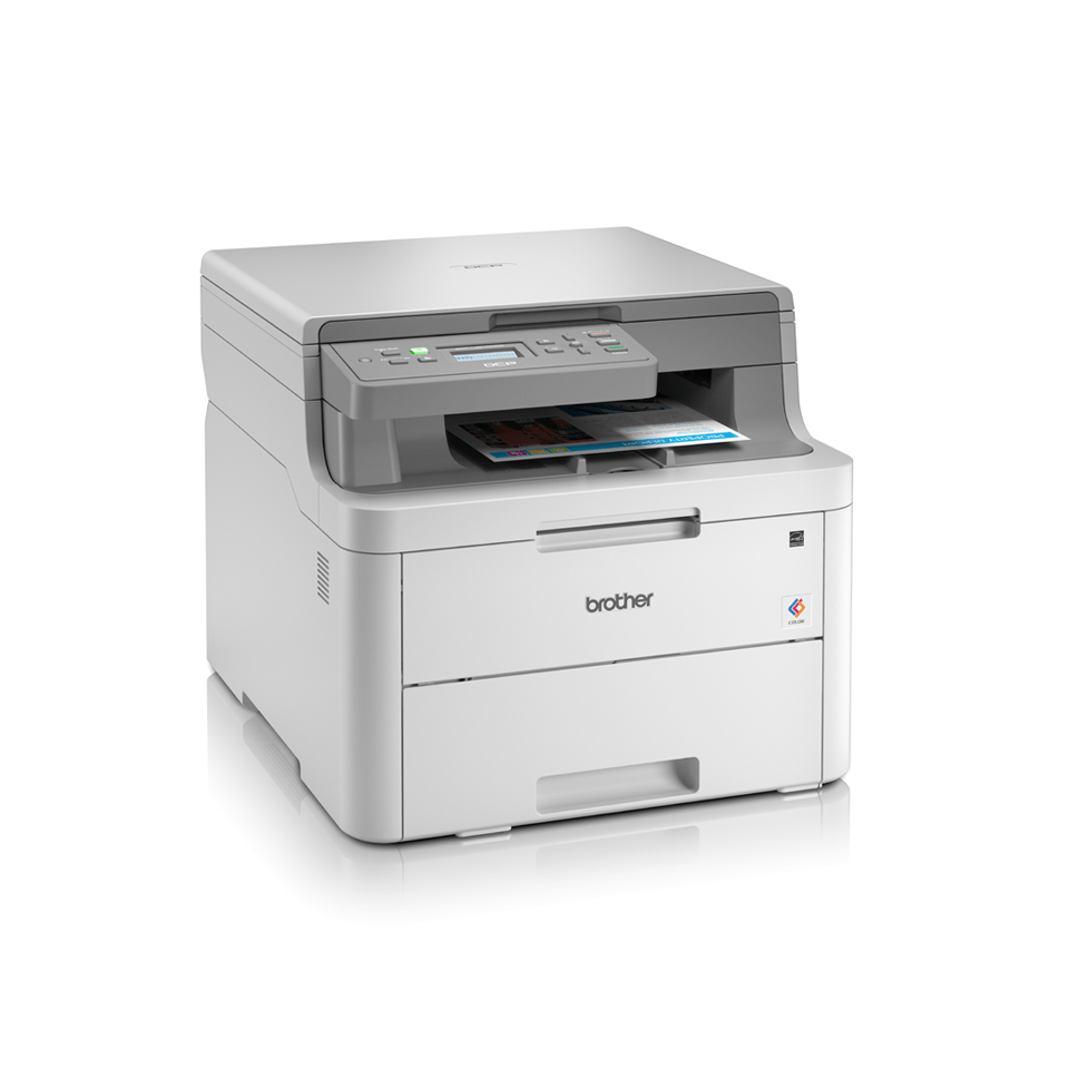 DCPL3510CDW colour LED wireless printers right facing with paper
