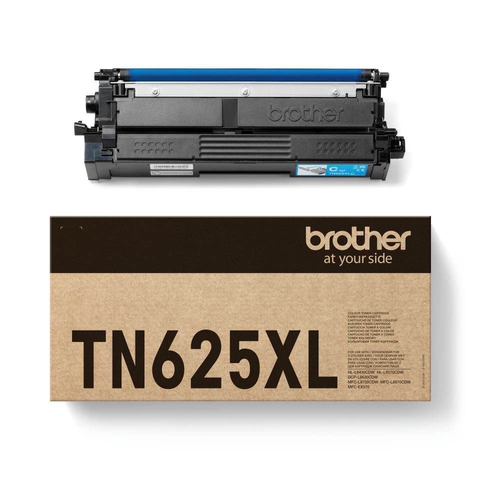 <p>Cyan TN625XLC Brother toner cartridge with carton</p>