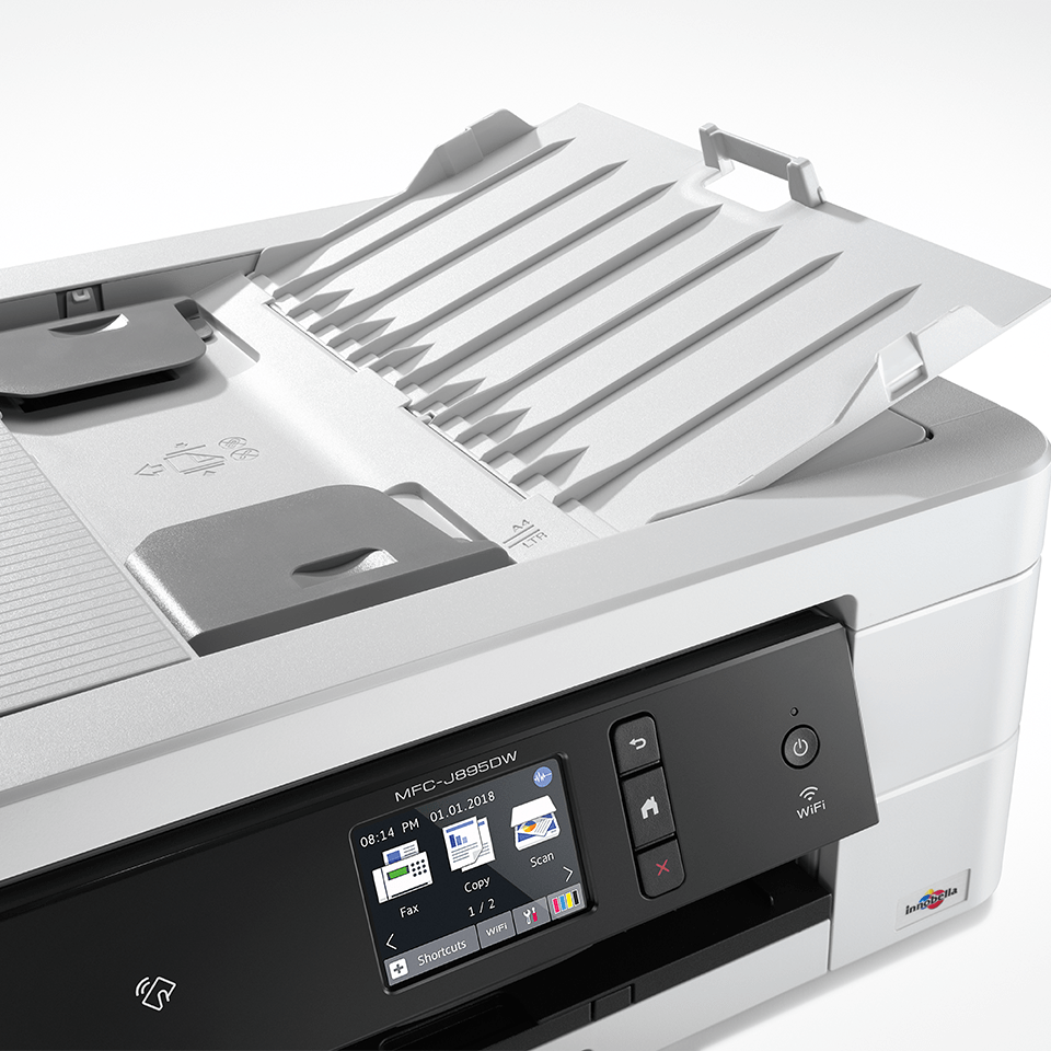 Close up of automatic document feeder on white inkjet printer- MFCJ895DW