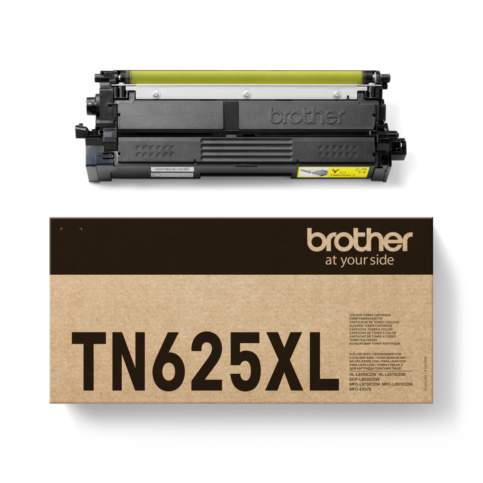 <p>Yellow TN625XLY Brother toner cartridge with carton</p>