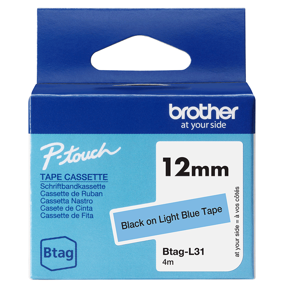 <p>Original Brother BtagL31 merketape – sort på lyseblå, 12 mm bred, ulaminert i eske</p>