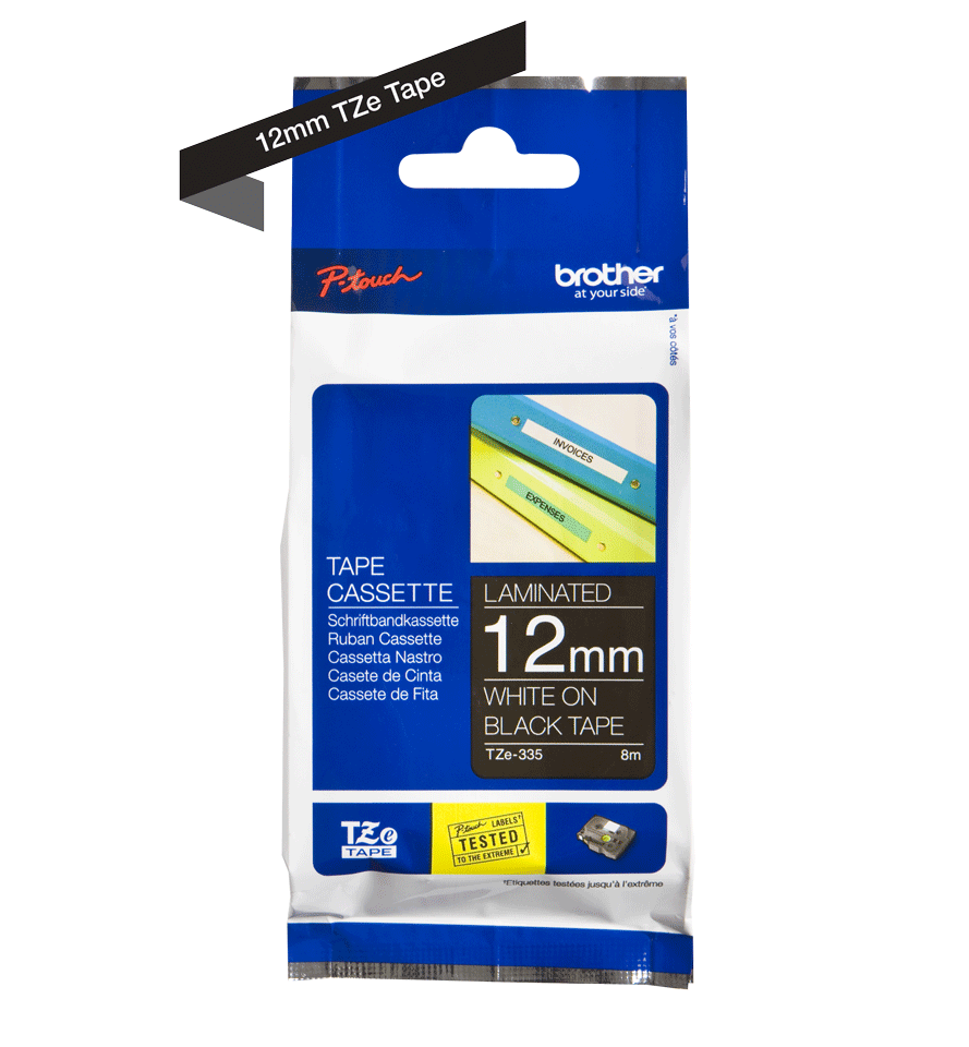 Wecare ruban d'étiquette compatible Brother TZE335 - 1 rouleau (1,2 cm x 8  m) - fond noir écriture blanche Pas Cher