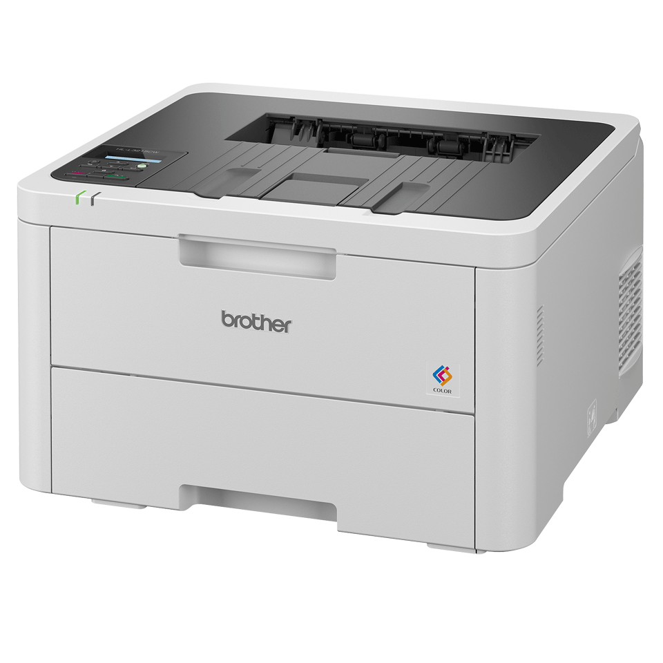 Brother HL-L3215CW colour LED printer facing left on a white background
