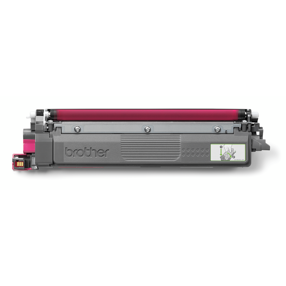 Brother TN249M Magenta toner positioned facing front on a white background