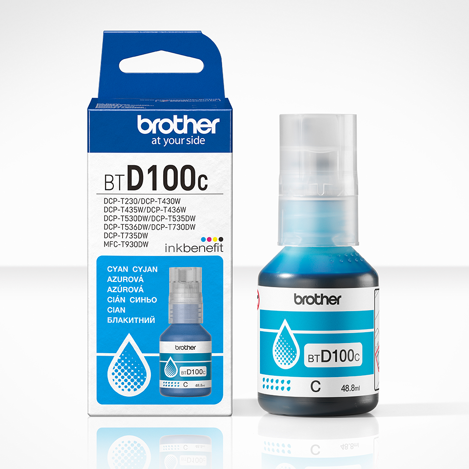 <p>BTD100C cyan ink bottle carton</p>