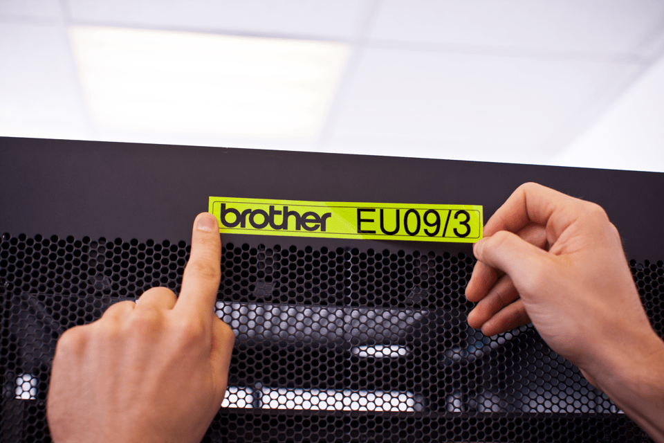 Brother TZe-C51 label tape cassette - black on fluorescent yellow - network cabinet identification
