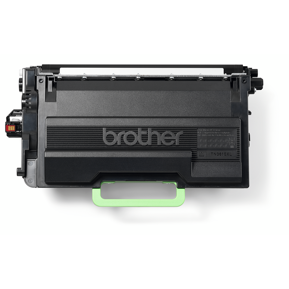 Brother TN3610XL black toner cartridge top down view on a white background