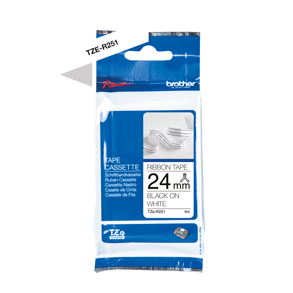 TZe-R251 24mm black on white TZe ribbon tape packaging