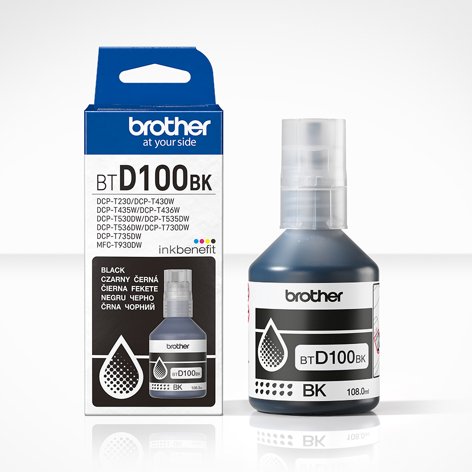 <p>BTD100BK black ink bottle with carton</p>