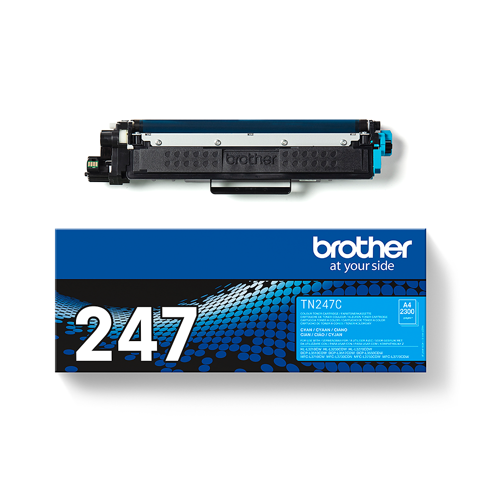 TN247C right Brother genuine toner cartridge and pack image