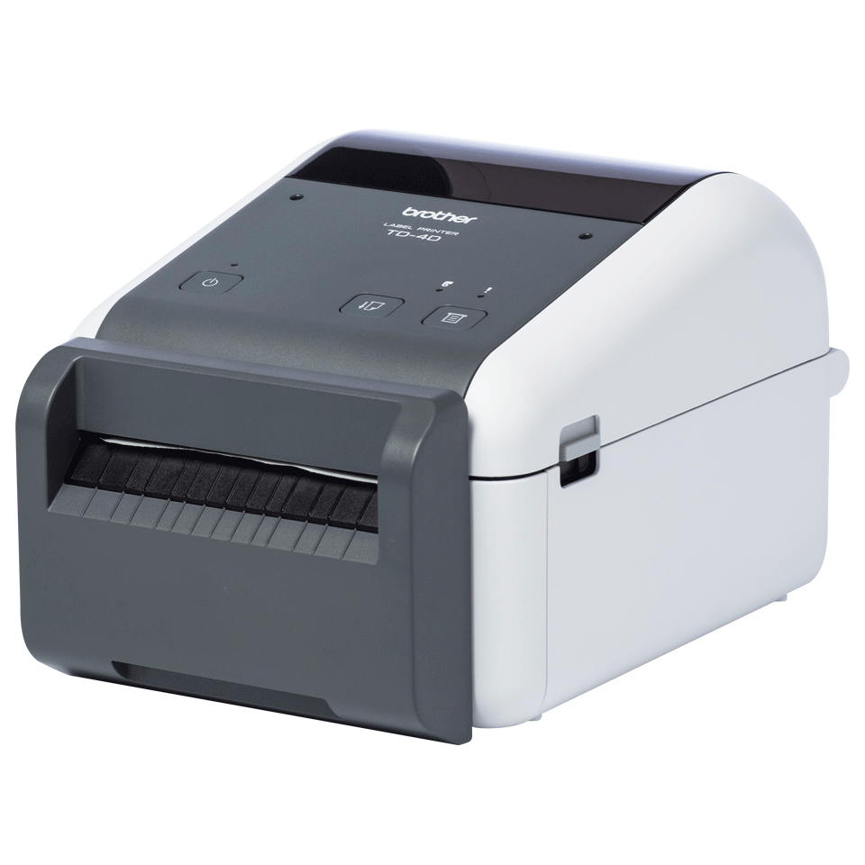 brother td-4d label printer with a label cutter accessory attached