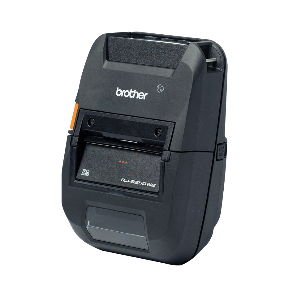 Brother RJ-3250WBL rugged mobile printer with transparent background - left angle
