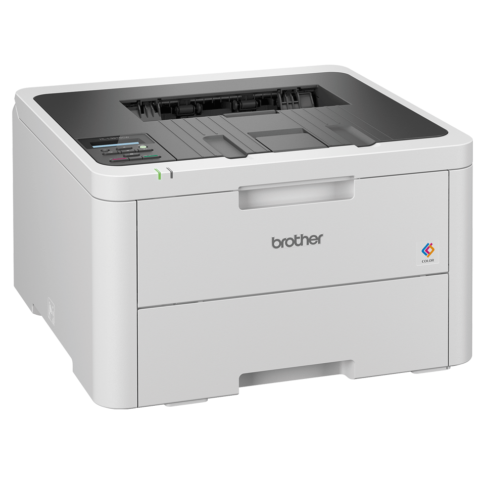 Brother HL-L3215CW colour LED printer facing right on a white background