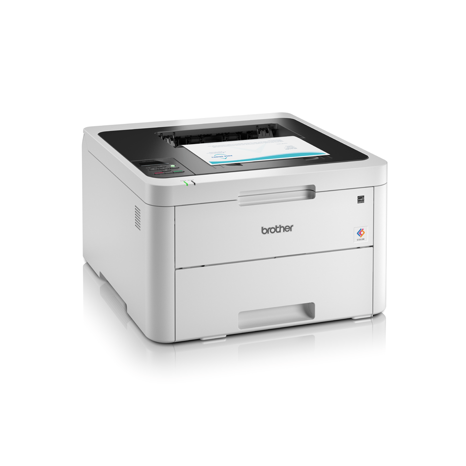 HLL3230CDW colour LED wireless printers rightt facing with paper