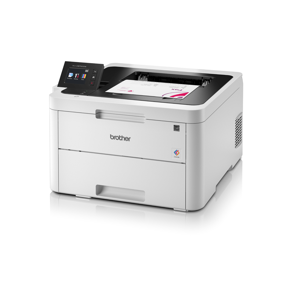 HLL3270CDW colour LED wireless printers left facing with paper