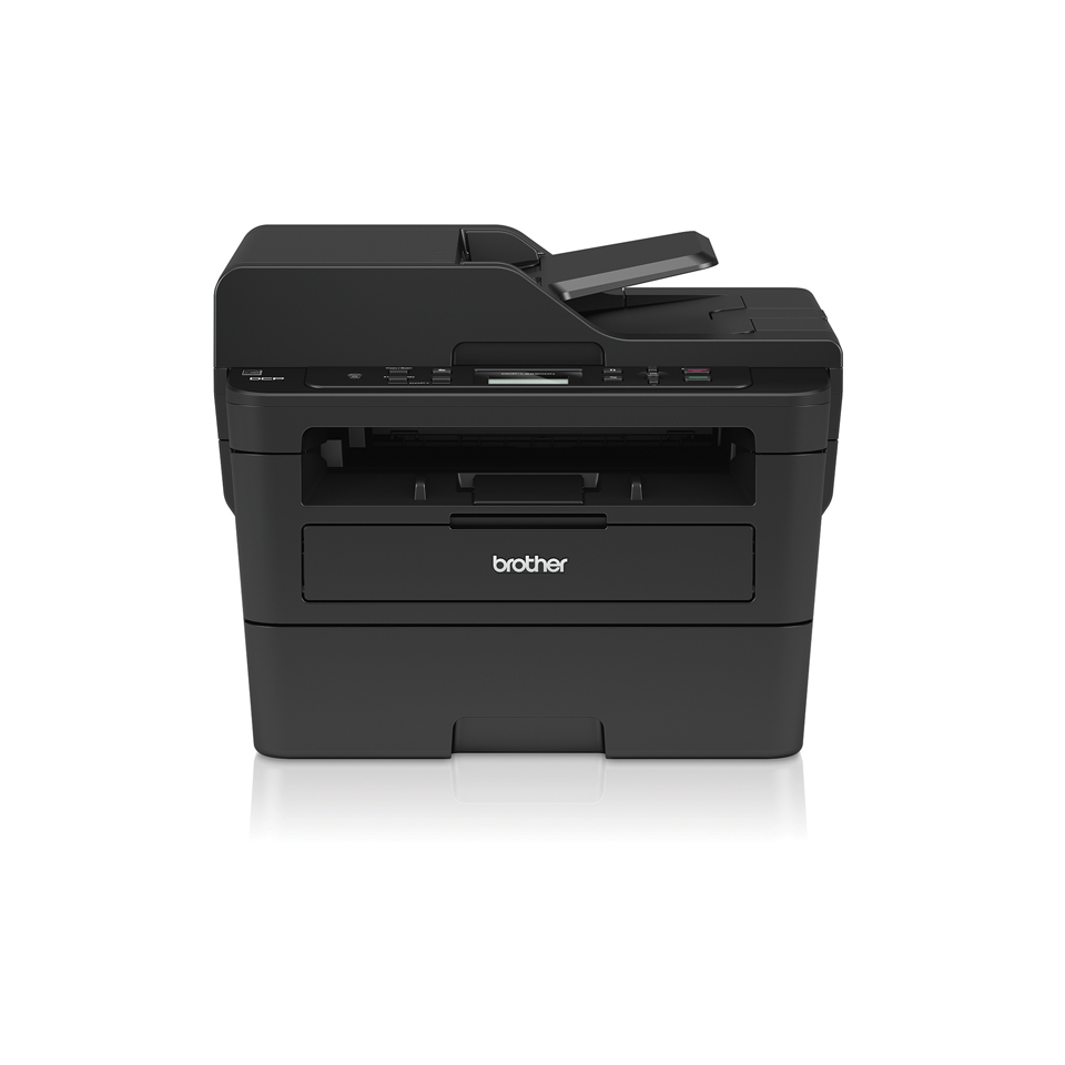 Compact 3-in-1 mono laser printer front with shadow