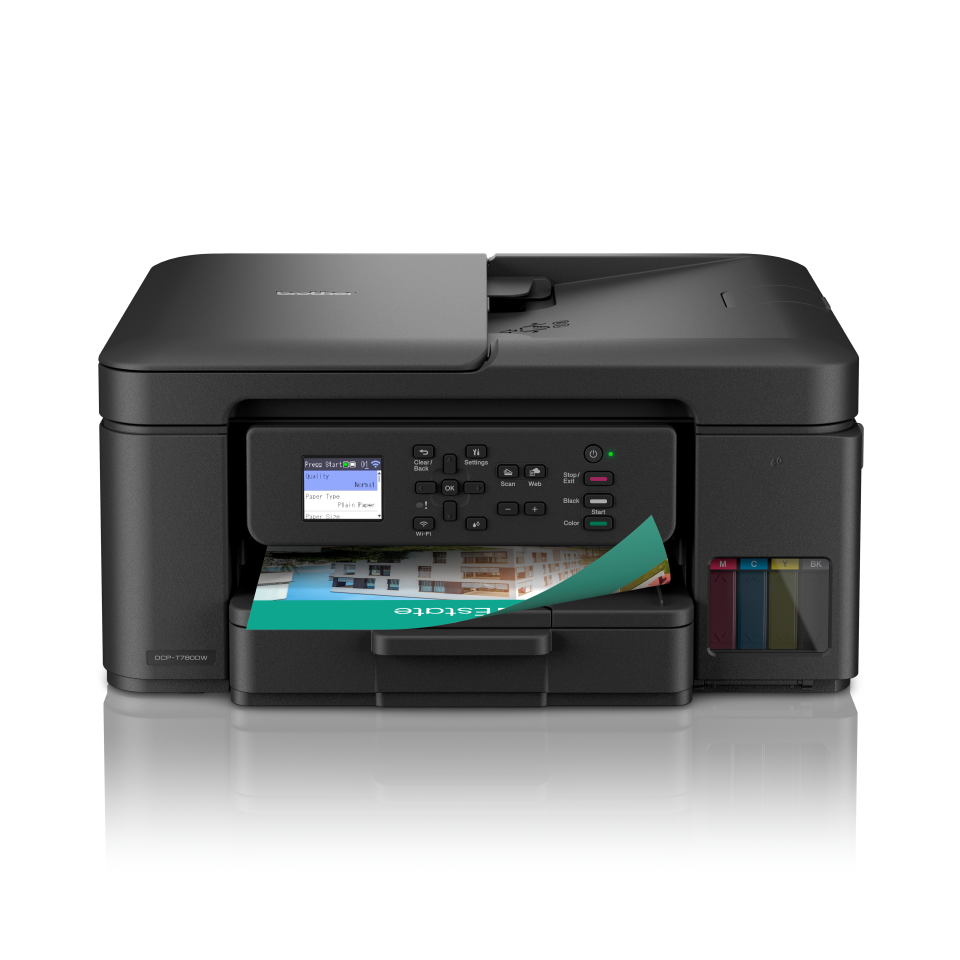 <p>DCP-T780DW facing forward with duplex colour output</p>