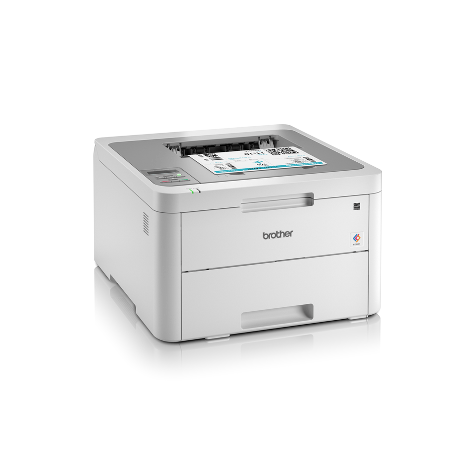 HL-L3210CW colour LED wireless printer right facing with paper
