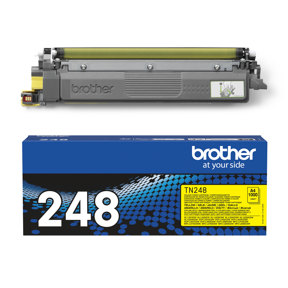 TN248Y toner cartridge with carton on a white background