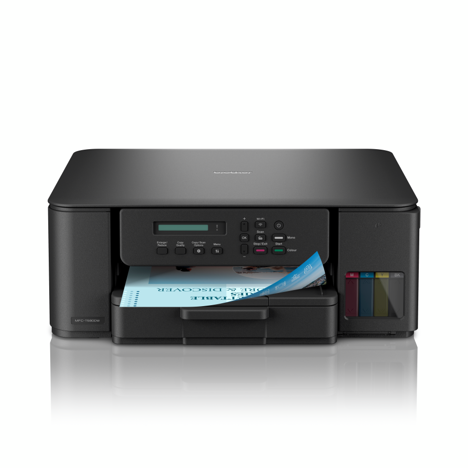 <p>DCP-T580DW facing forward with a duplex colour output</p>