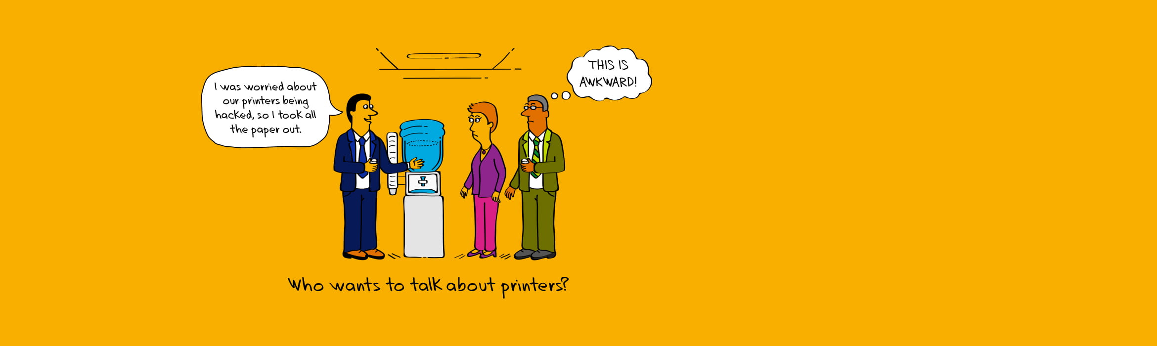 Illustration of an awkward print office situation