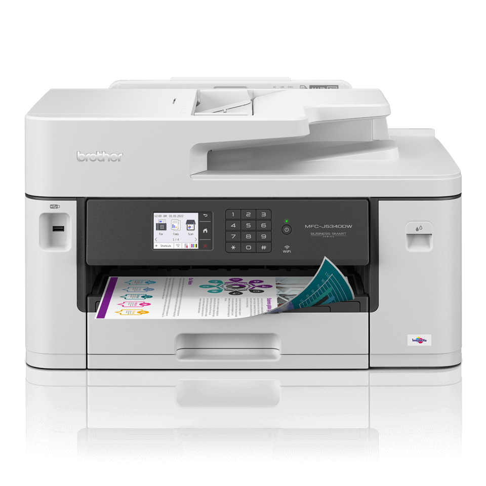MFCJ5340DWE printer facing forward with colour output