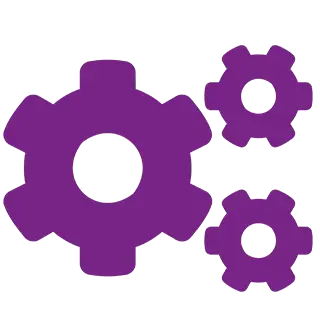 icône de rouages en violet avec fond transparent