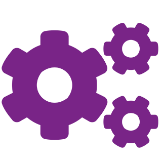 icône de rouages en violet avec fond transparent