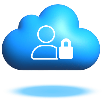 Floating blue cloud graphic with a white user lock icon