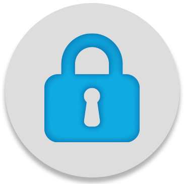 Blue padlock security icon on a round grey background