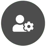 User icon with cog on grey background