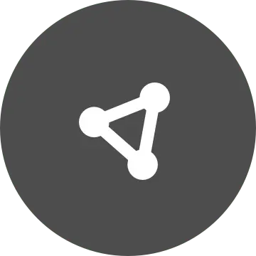 White circle nodes icon on grey circular background