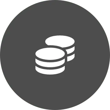 White coins icon on grey circular background