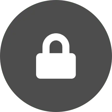 White padlock icon on grey circular background