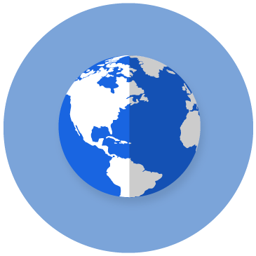 Icon of globe in blue on a blue circle background