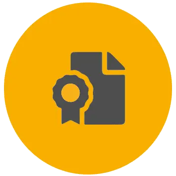 Grey certificate with rosette in a amber circle