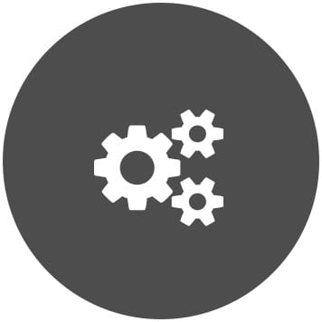 White cogs icon on grey circle