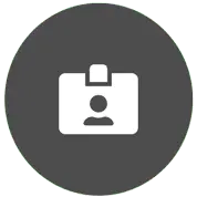 Dark grey circle with white ID card icon