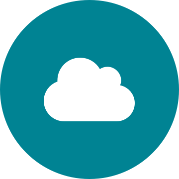 White cloud icon on a round teal background